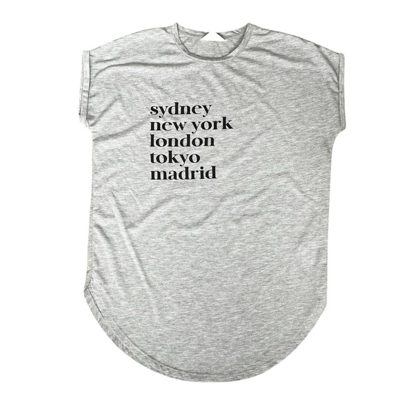 Women’s Large Gray Soft Pajama Shirt Cities listed on front Sleepwear - Picture 3 of 7